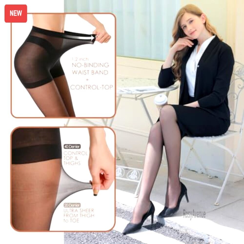 3-Pack Sheer Tights 20D Control Top Reinforced Toe Pantyhose Medium - Picture 2 of 7